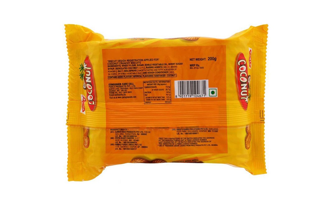 Parle Coconut Crunchy Biscuits   Pack  200 grams
